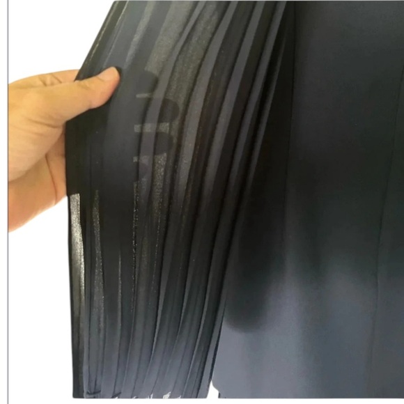 Dusk UK navy sheath pleated hem w matching scarf square neck cocktail 8 - Picture 6 of 9